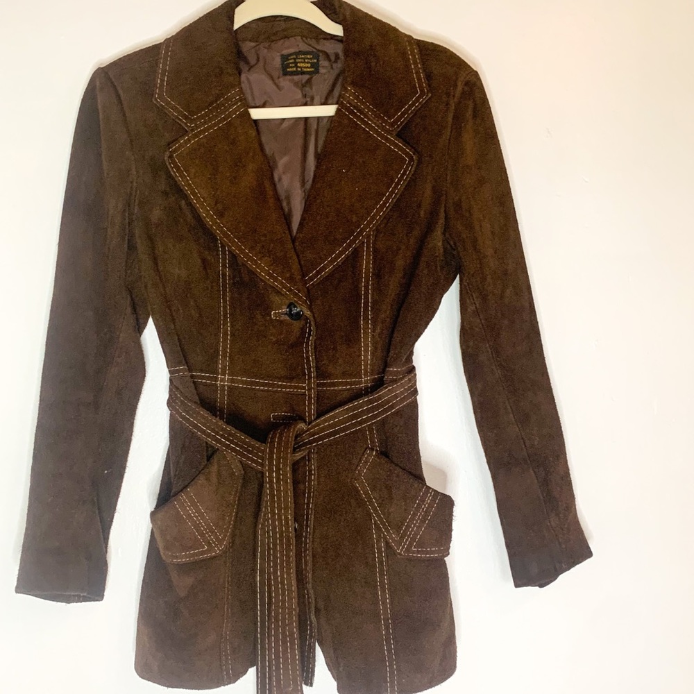 Vintage suede leather trench coat